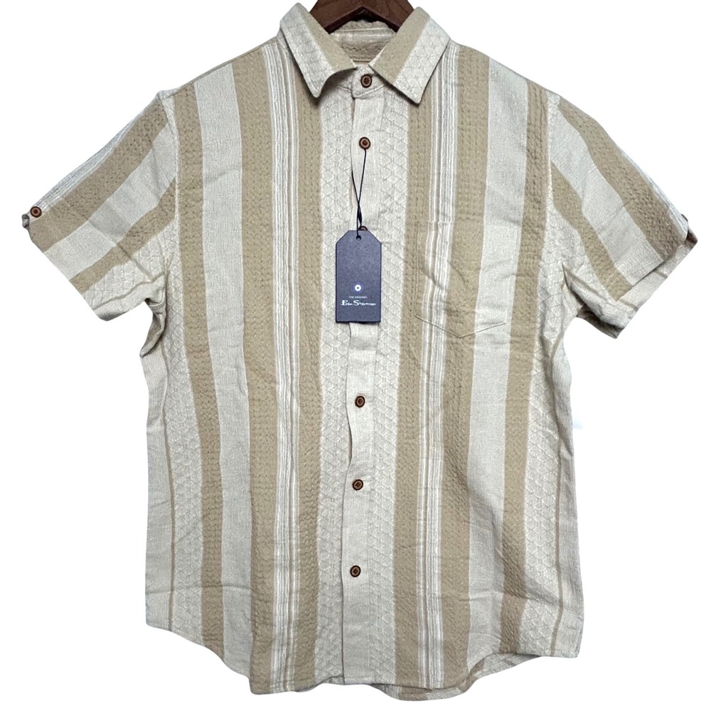 Ben Sherman‎ Safari Stripe Men's Short Sleeve Button Down Camp Shirt - Size M